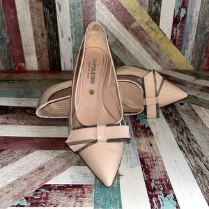 Napoleoni Made In Italy Patent Leather Ribbon Nude Top Kitten Heels Shoes 8